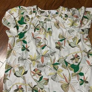 Floral Blouse with Ruffle Neckline